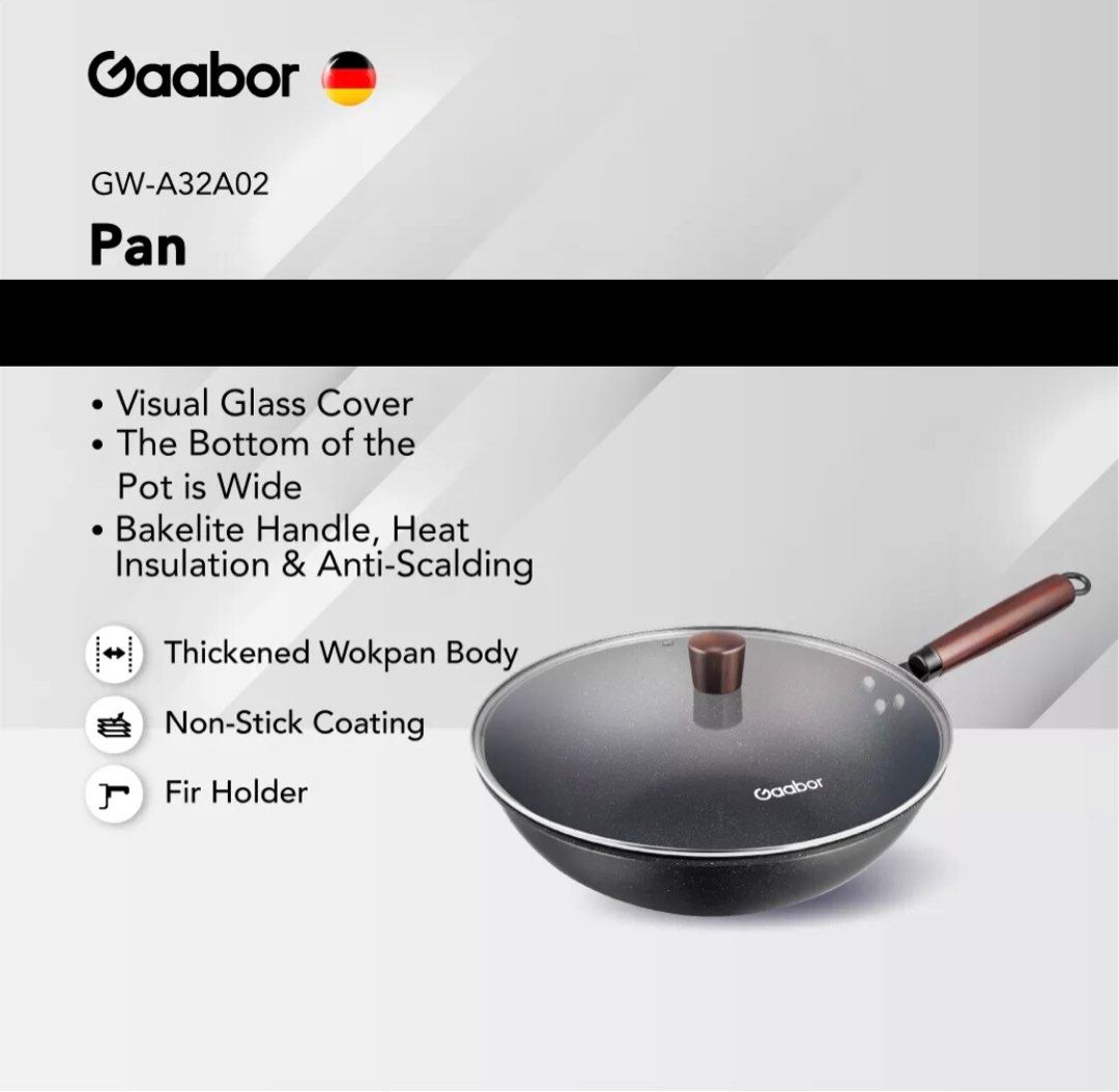Gaabor 32cm stir pan fast conduction stove friendly non stick pan