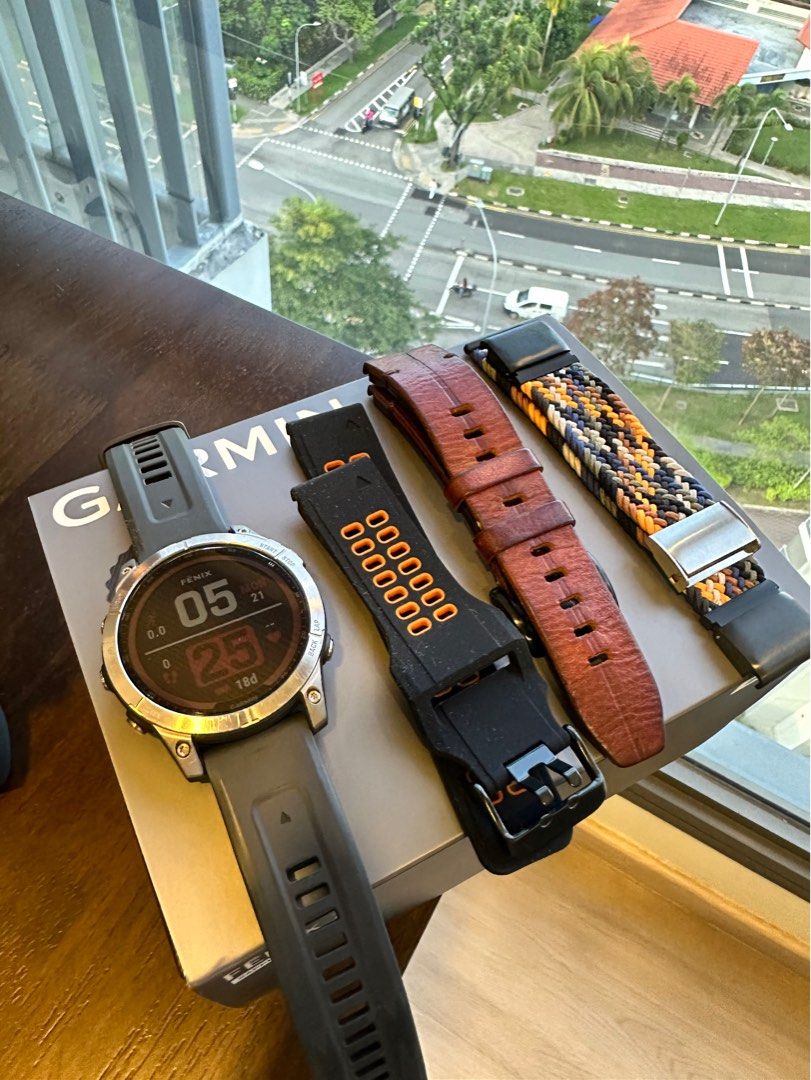 Garmin Watch Fenix 7 Sapphire Solar Titanium with Chestnut Leather Band