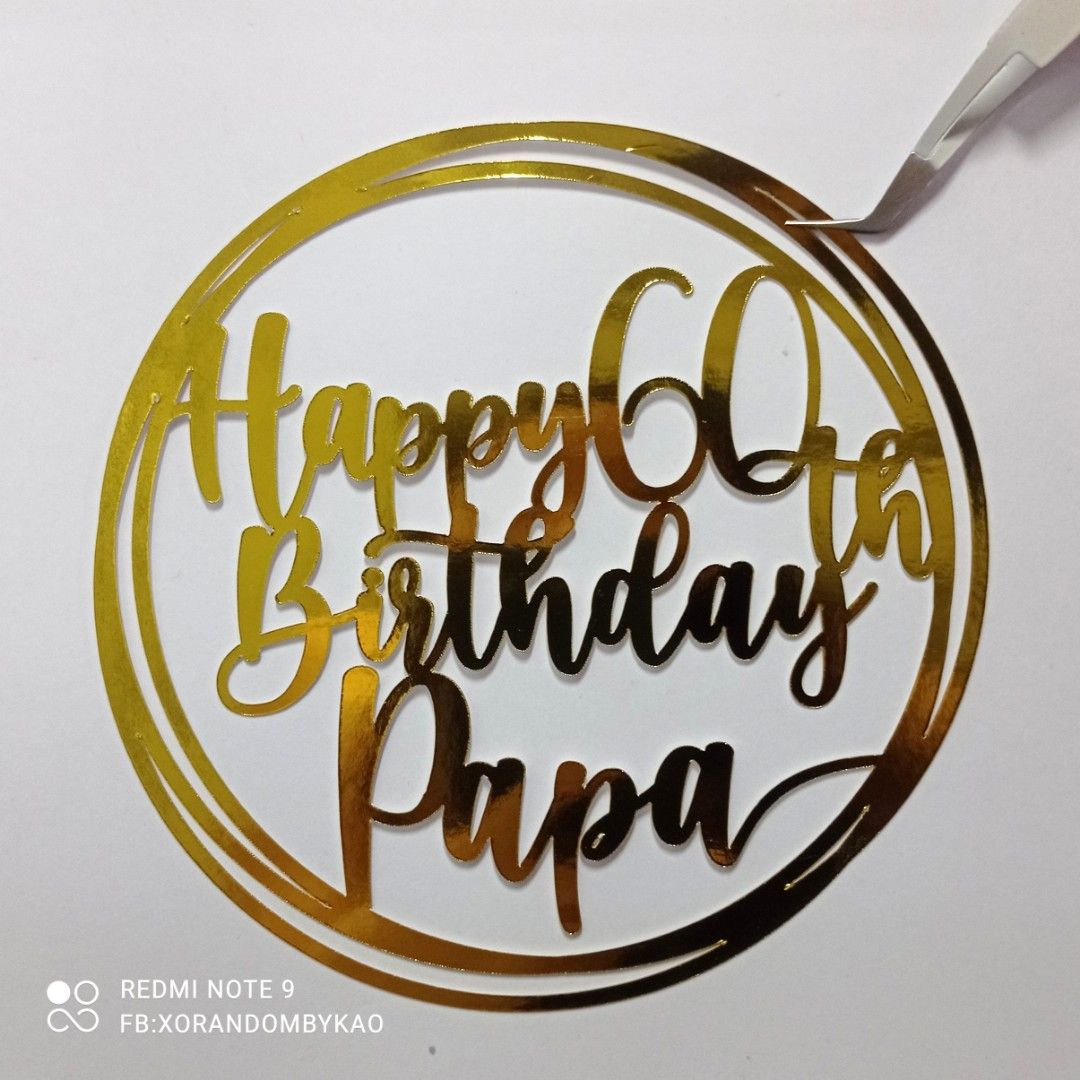 Happy 60th Birthday Papa Single Layer Cardstock Cake Topper Gold
