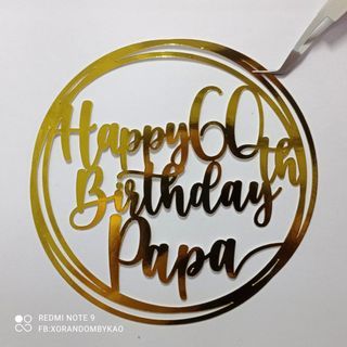 Happy 60th Birthday Papa Single Layer Cardstock Cake Topper Gold Metallic Mirror Cardstock 210 gsm