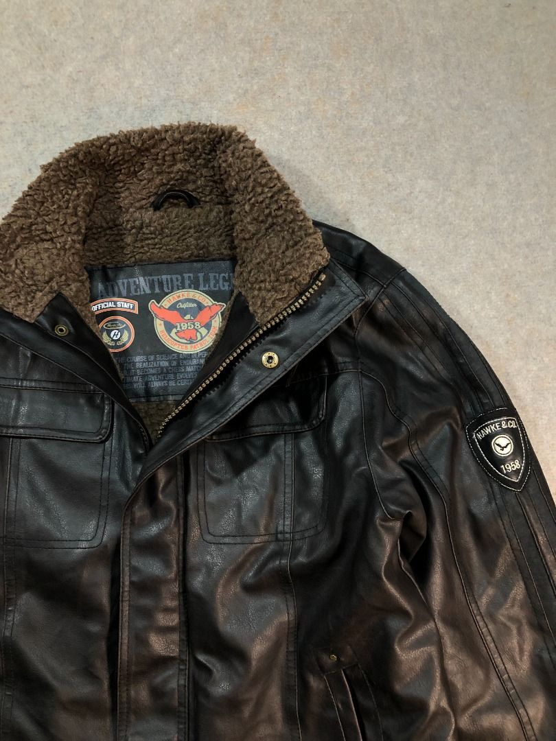 HAWK CO. Outfitter 1958 Adventure Legends Leather Bomber Aviator Jacket Riding Motorcycle Fleece Lined 14 16 40x26 Men s Fashion Coats Jackets and Outerwear on Carousell