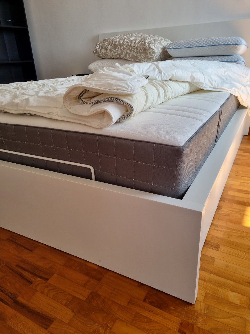 IKEA MALM white ottoman bed & HOVAG mattress, Furniture & Home Living