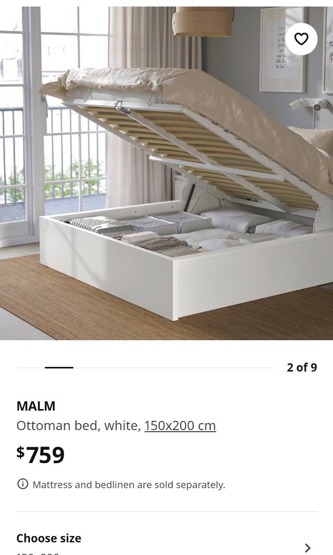IKEA MALM white ottoman bed & HOVAG mattress, Furniture & Home Living