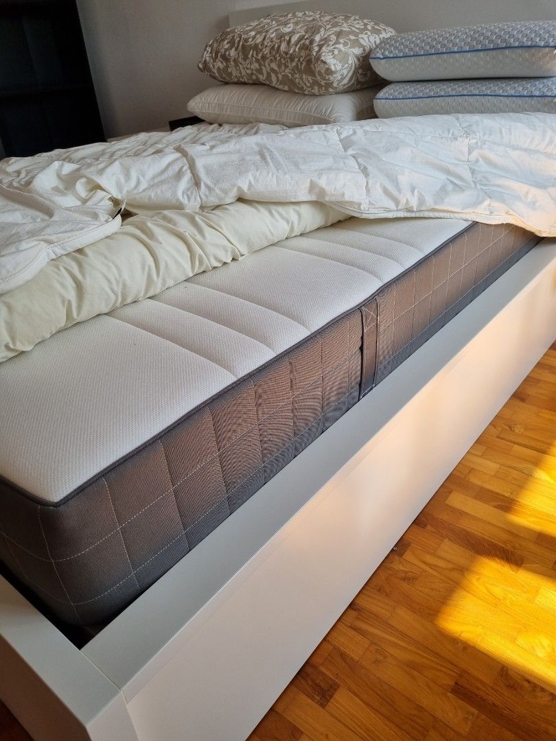 IKEA MALM white ottoman bed & HOVAG mattress, Furniture & Home Living