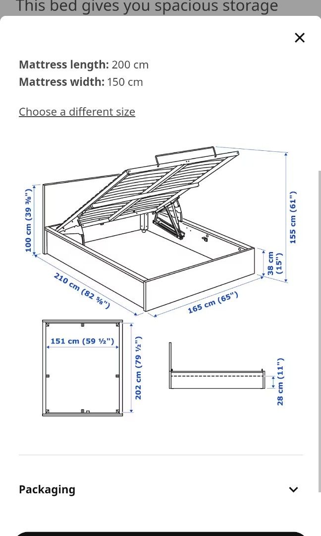 IKEA MALM white ottoman bed & HOVAG mattress, Furniture & Home Living, Furniture, Bed Frames