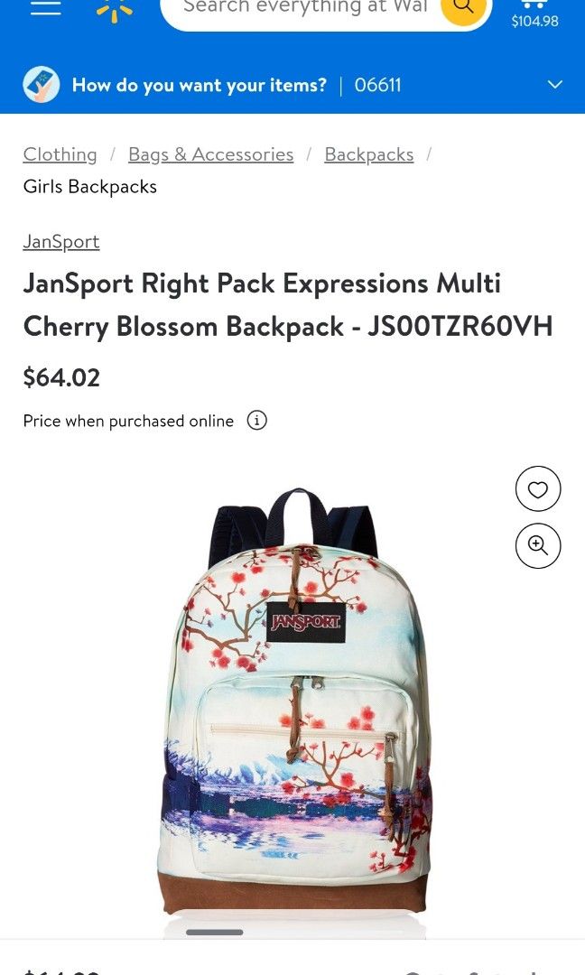 Jansport cherry store blossom backpack
