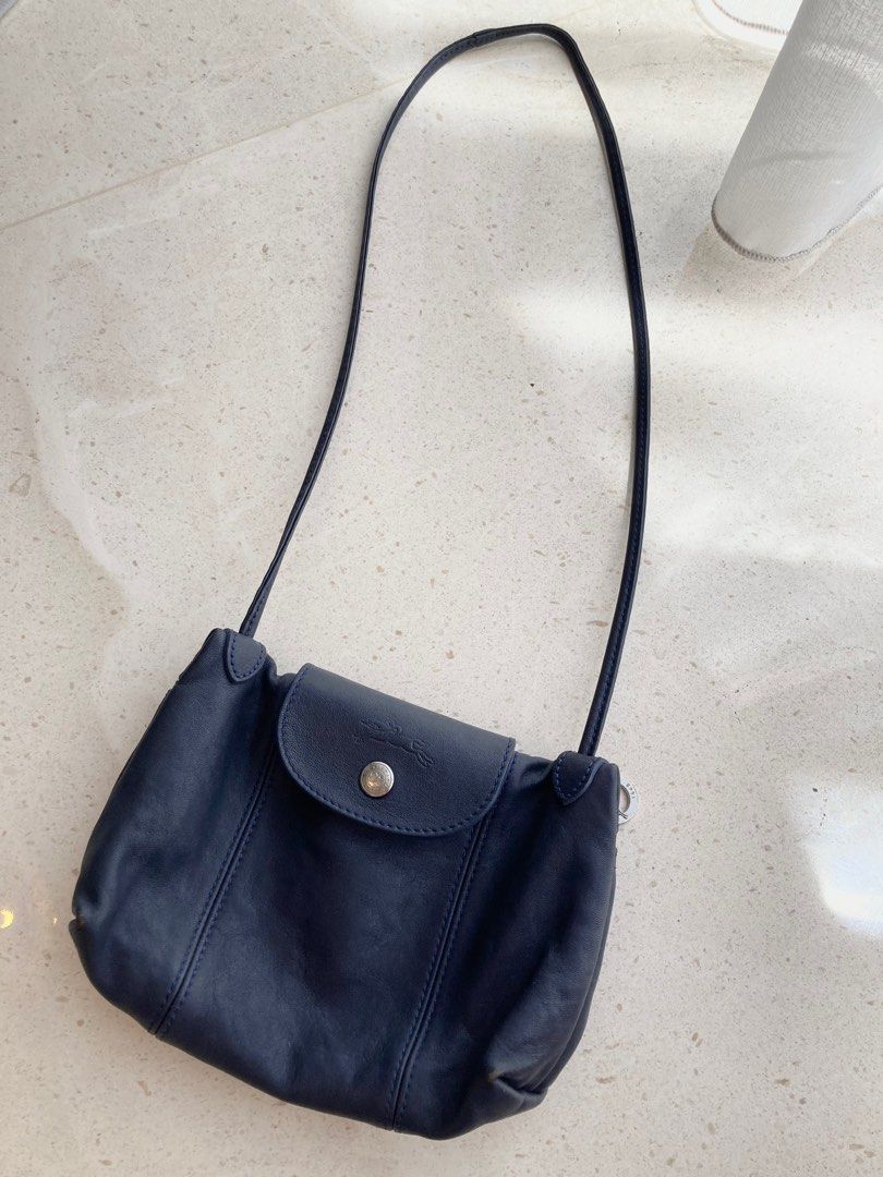 Longchamp/LE PLIAGE CUIR Crossbody bag Blue, Women's Fashion, Bags