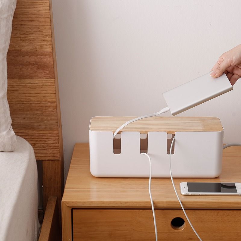 Minimalist Wooden Oak Cable Management Organizer Box Cover Socket Wire Organiser Storage