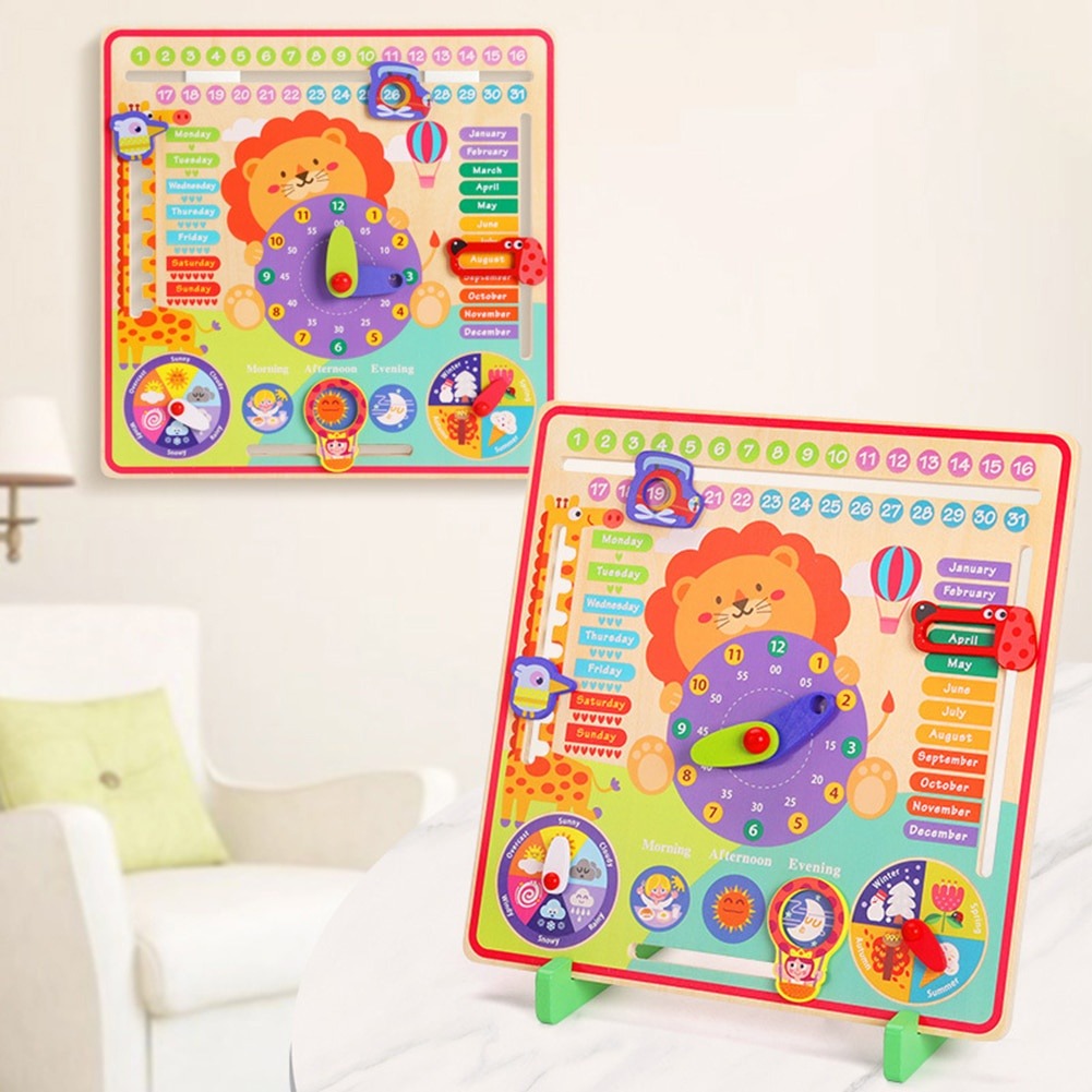 Montessori Wood Clock Teaching Aids Baby Weather Season