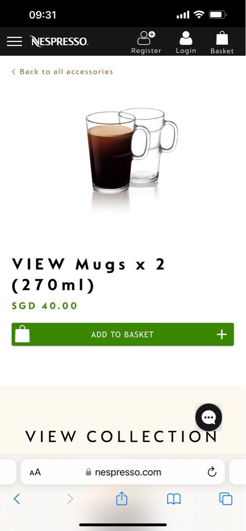 Nespresso View Mug 270ml, Furniture & Home Living, Kitchenware