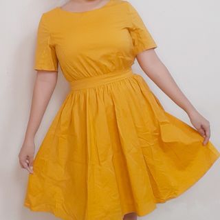 Open Back Mustard Cute Dress