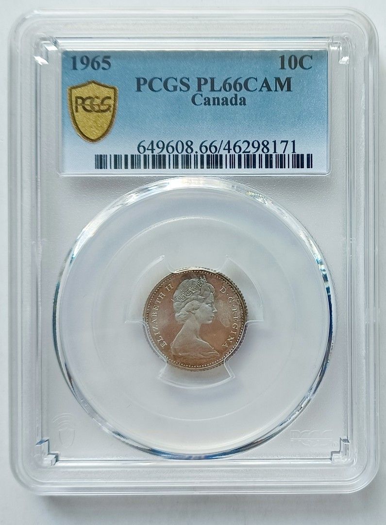 PCGS評級，PL66CAM，加拿大1965年10仙硬幣一枚, 興趣及遊戲, 收藏品及紀念品, 錢幣- Carousell