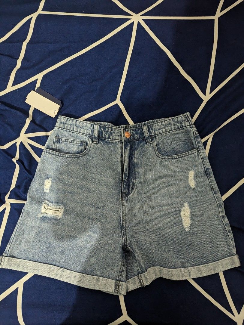 Penshoppe Ripped Denim Shorts For Women Powder Blue