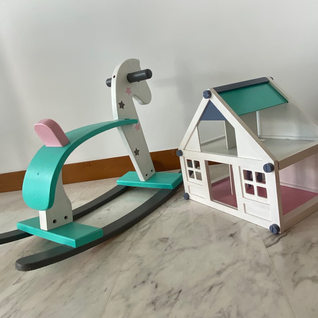 Plan toys wood rocking horse + doll house hand paint, Hobbies & Toys