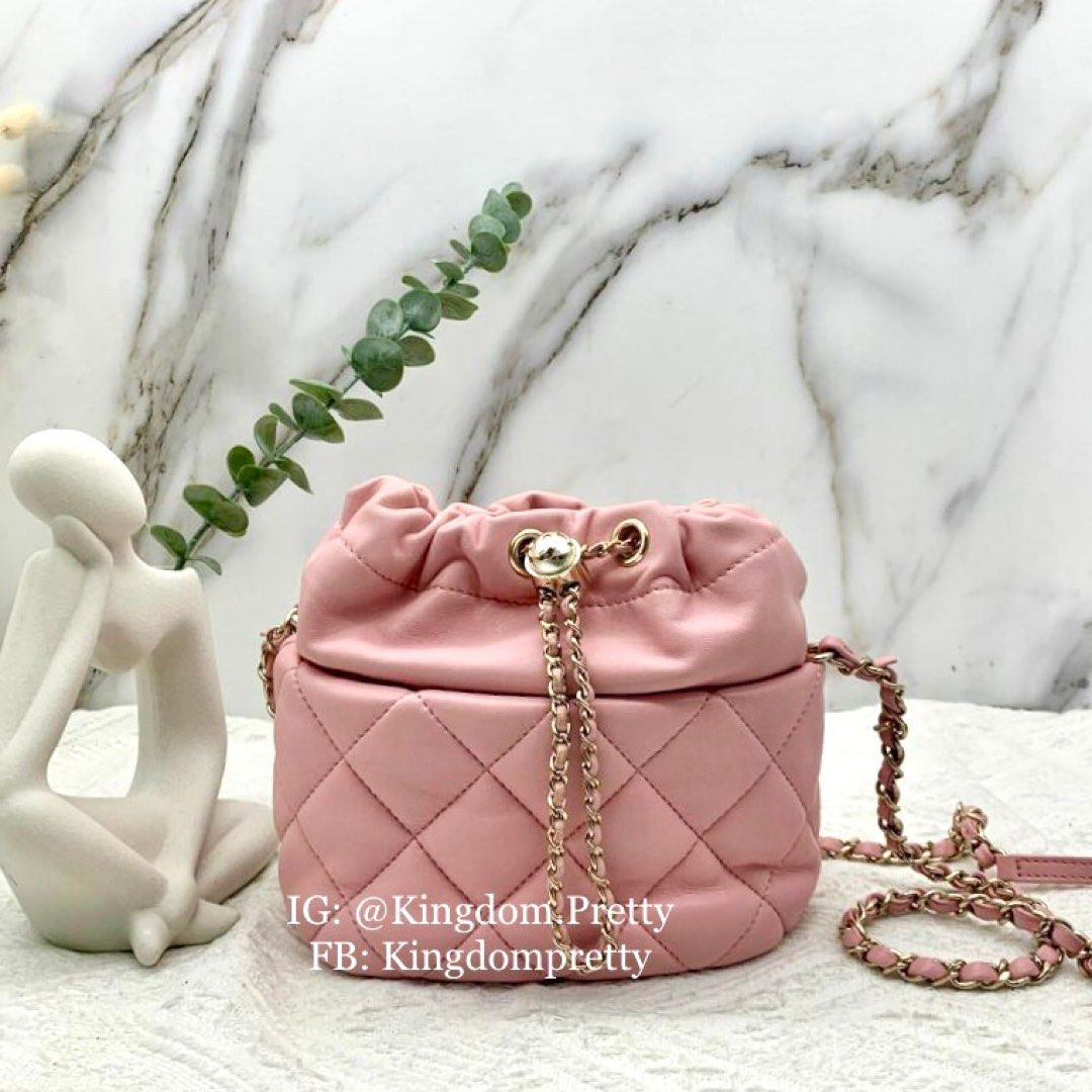 Pre-order Chanel Mini Quilted Drawstring Bucket Bag in Pink, Gold Hardware  GHW, Luxury, Bags & Wallets on Carousell