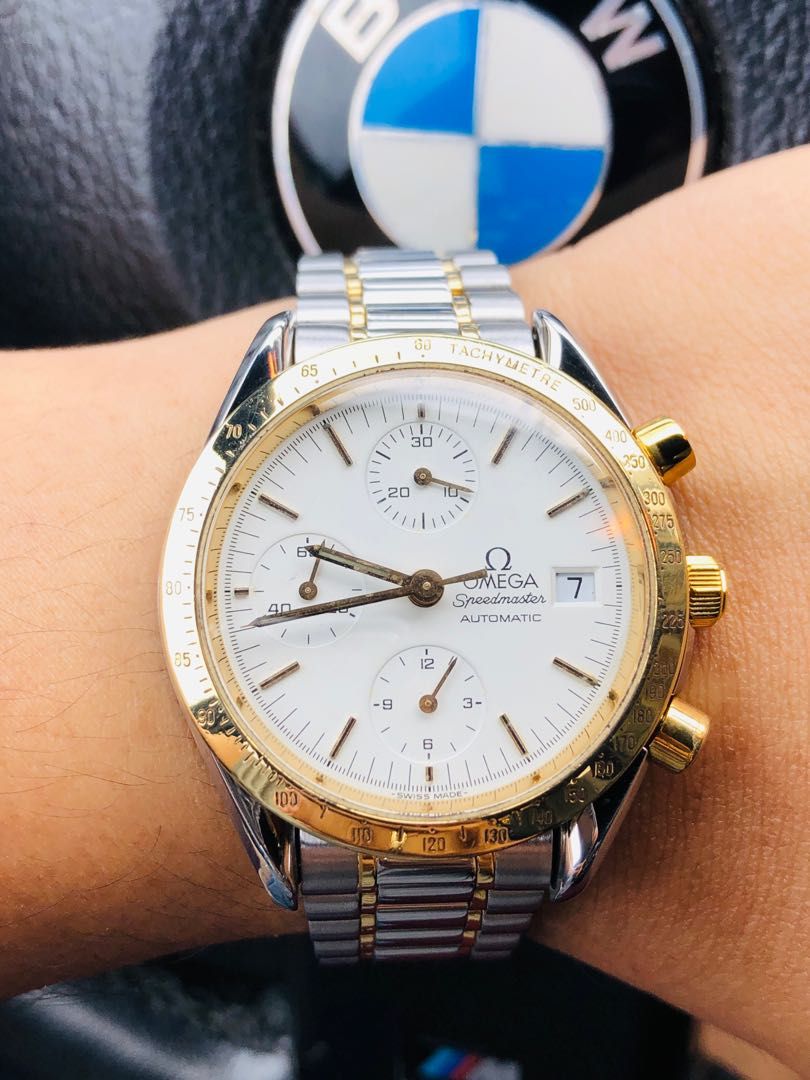 Rare Omega Speedmaster White Dial Gold Bezel, Luxury, Watches on