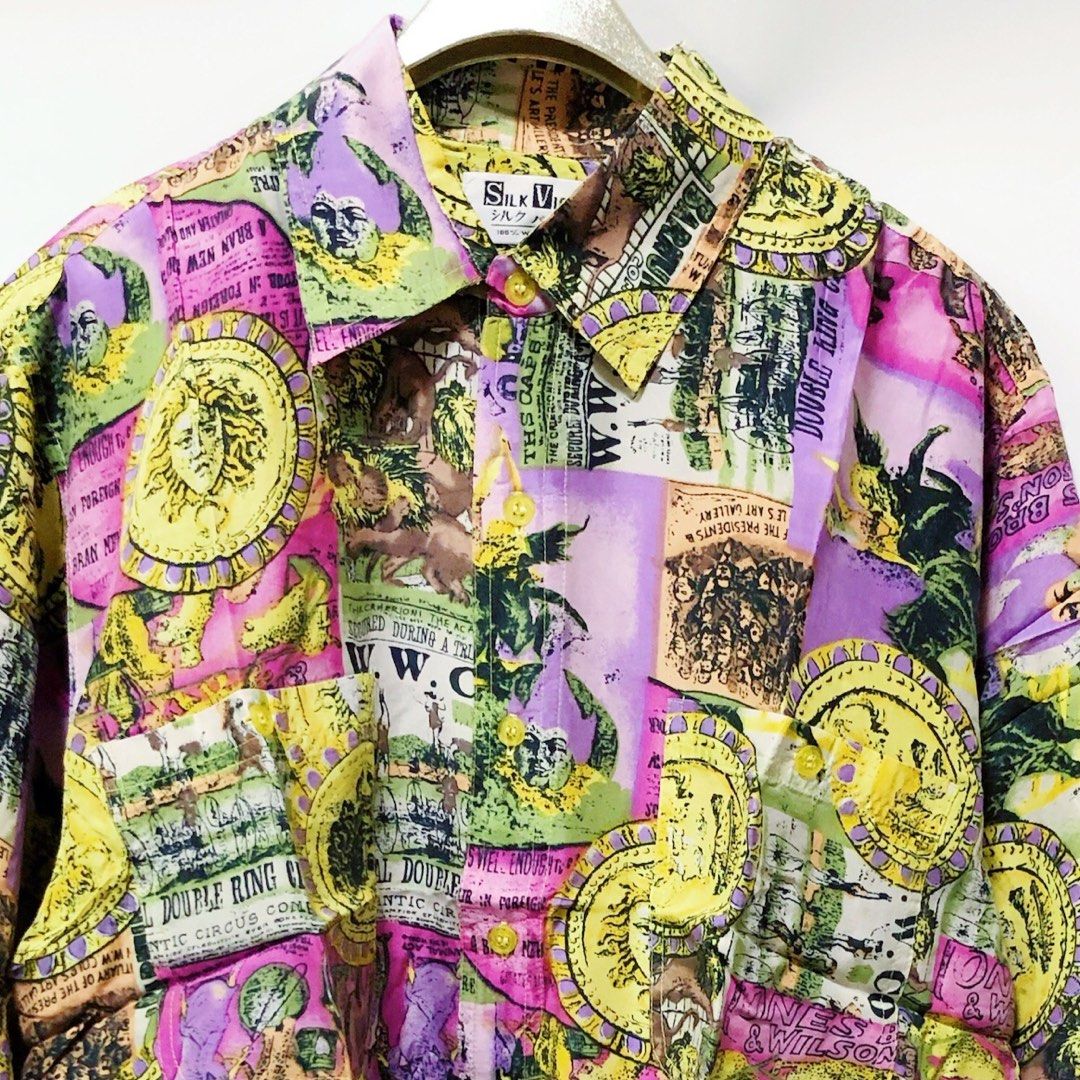 Sale🔮全新古董巴洛克桑蚕絲100%silk pattern vintage blouse shirt可