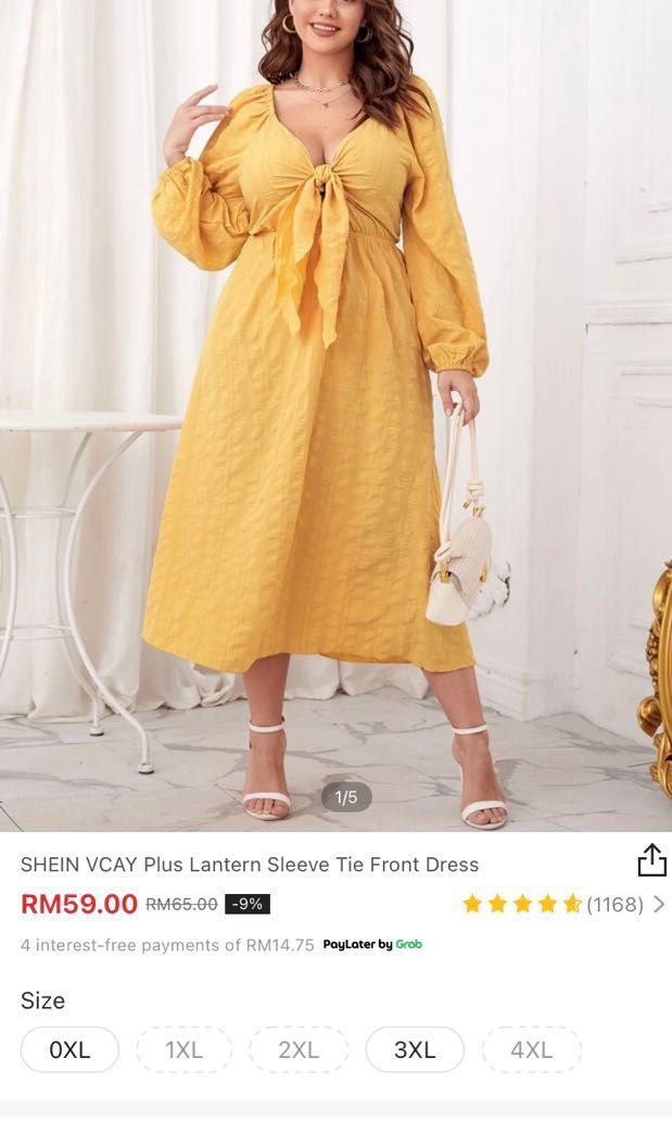 Shein curve plus size yellow dress, Women's Fashion, Dresses