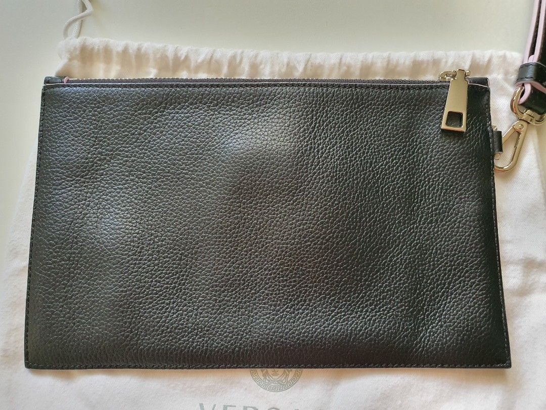 VERSACE Palazzo Medusa black pebble leather top zip wristlet clutch bag Women s Fashion Bags Wallets Clutches on Carousell