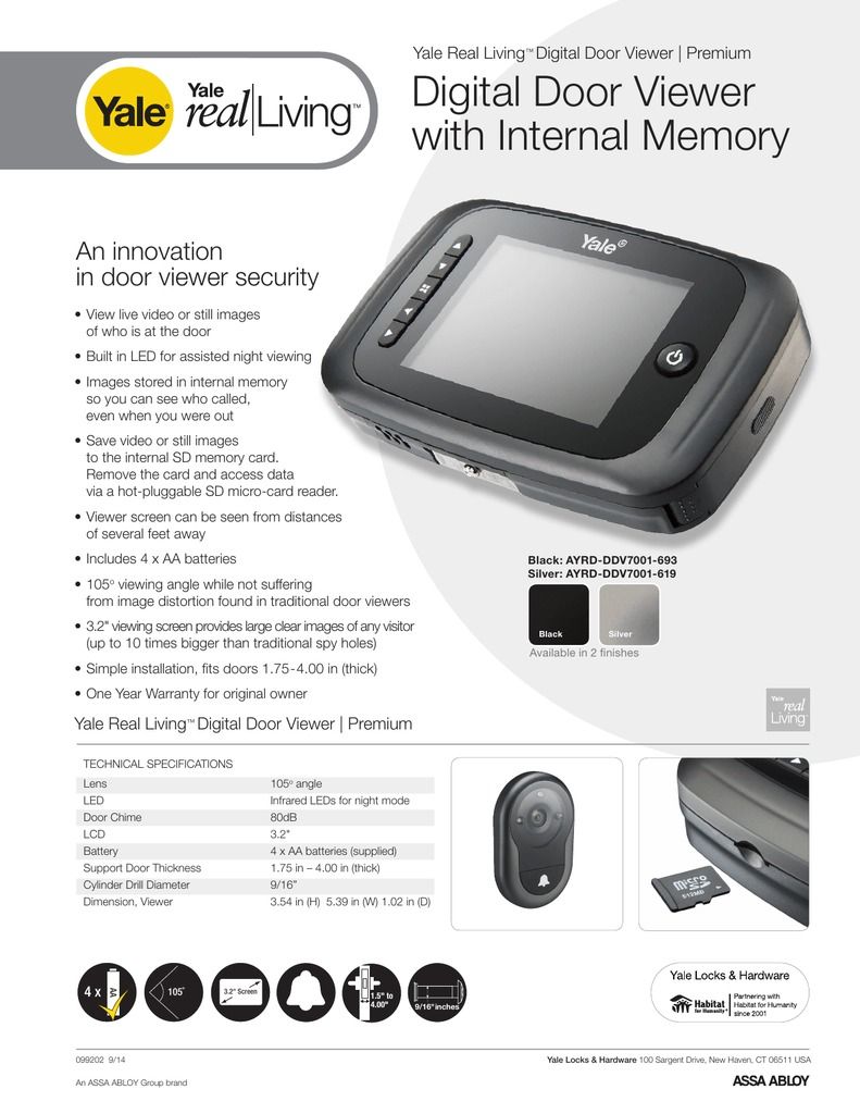 Yale Digital Door Viewer (DDV1) + Internal Memory, Furniture & Home