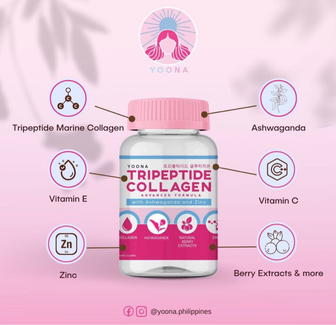 Yoona Tripeptide Collagen with Ashwagandha & Zinc, Health & Nutrition
