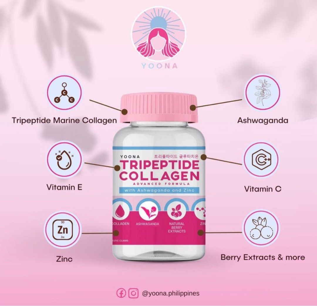 Yoona Tripeptide Collagen with Ashwagandha & Zinc, Health & Nutrition