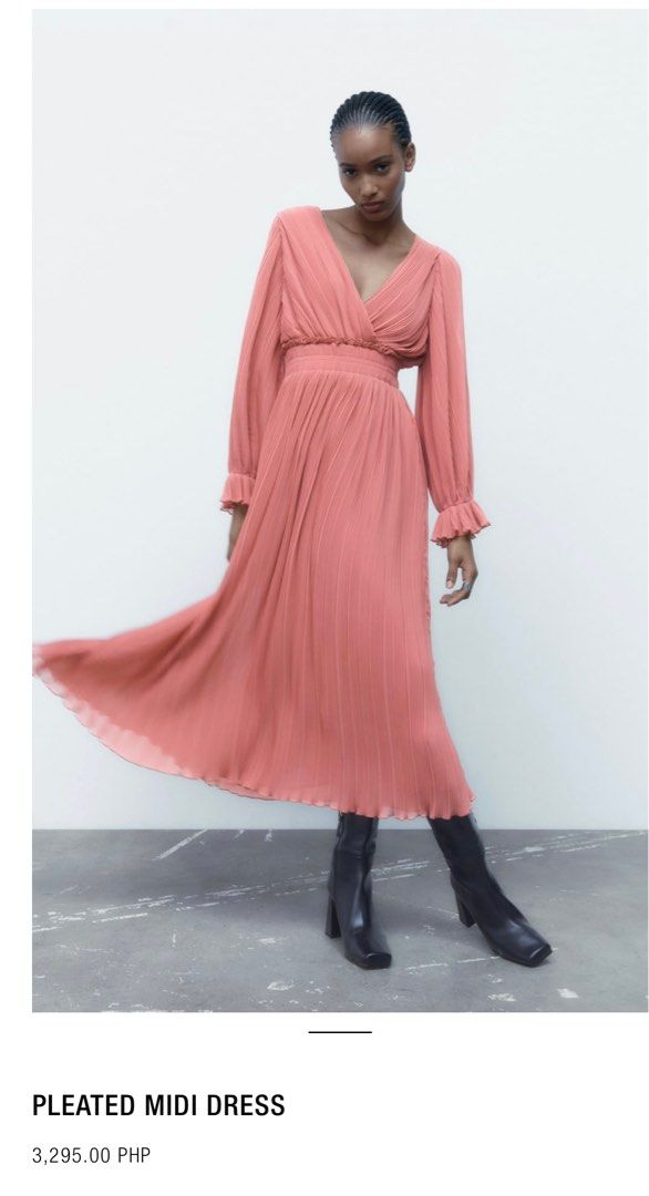 Zara Pleated Midi Dress, Women's Fashion, Dresses & Sets, Dresses on  Carousell