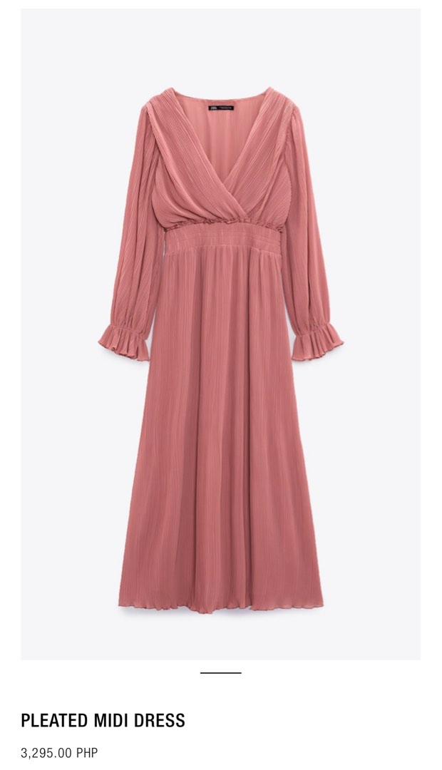 Zara Pleated Midi Dress, Women's Fashion, Dresses & Sets, Dresses on Carousell