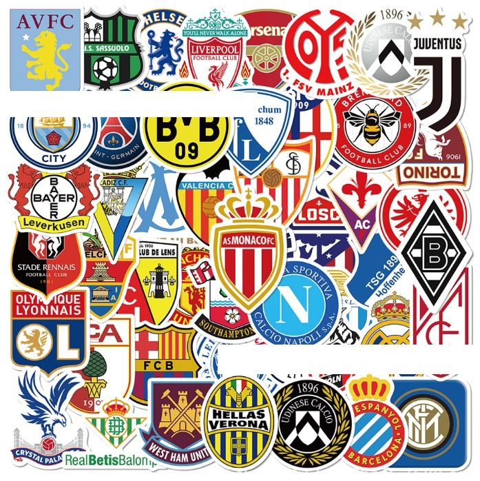 現貨50張 足球隊徽防水貼紙可重覆貼球隊隊章football Club Stickers 50pcs 運動產品 運動與體育 運動與體育 球拍和球類運動
