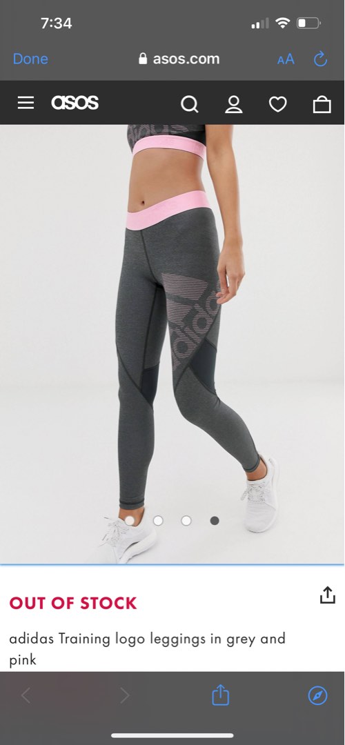 adidas Training logo leggings in grey and pink