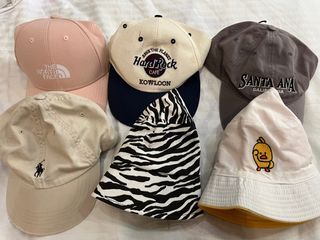 assorted caps and bucket hats