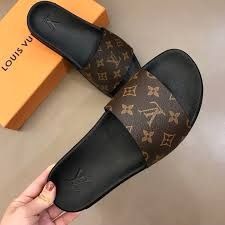 Authentic Louis Vuitton Black Brown Monogram Slides