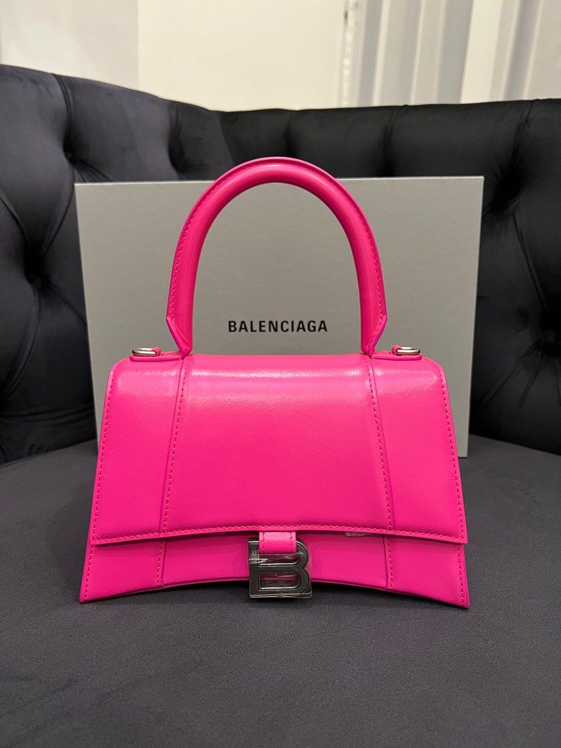 Womens Hourglass Xs Handbag With Chain And Allover Logo Rhinestones in Pink   Balenciaga GB