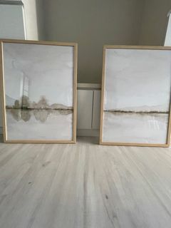 Beige wall art in natural wood frame