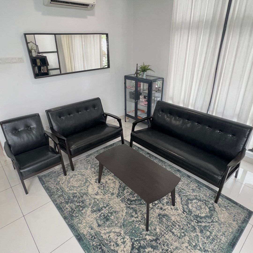 Black Sofa Set like Ikea SSF Single Two Three Seater PU Leather