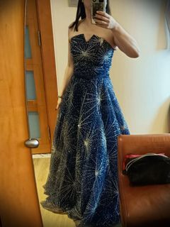 Blue glitter starry ball gown, formal gown, D&D dress
