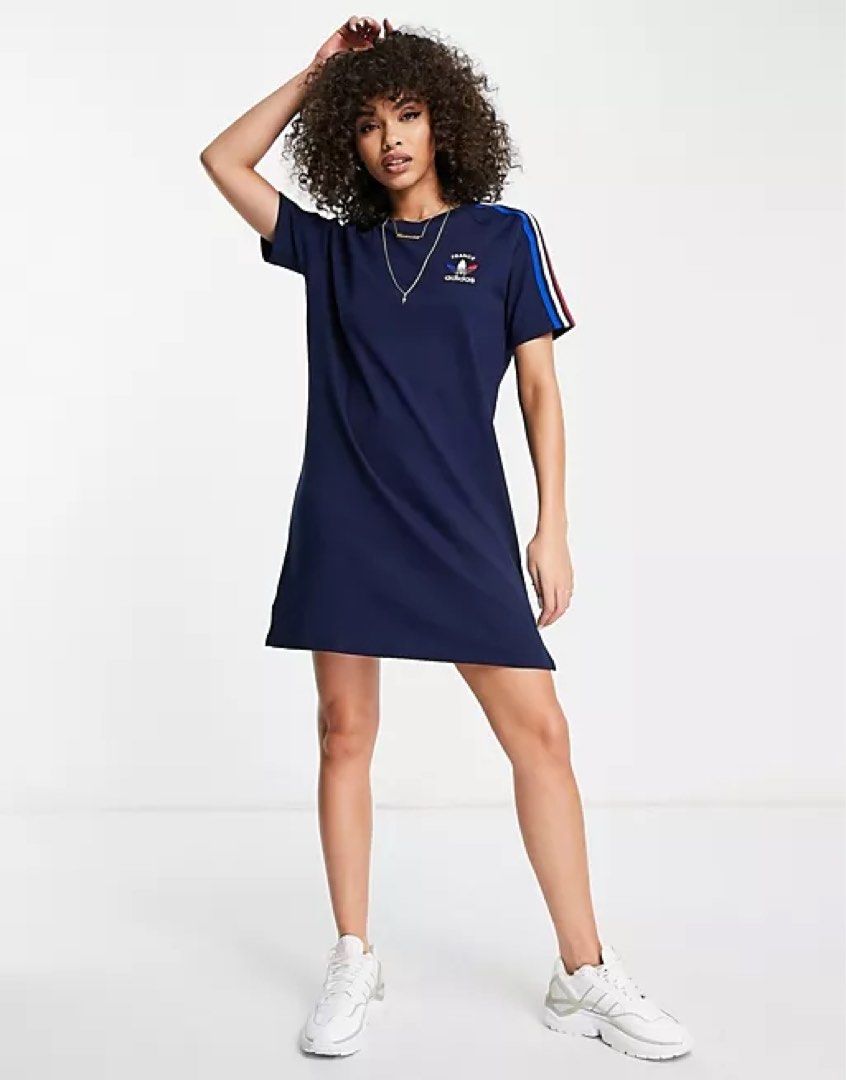 Adidas 3 stripe dress navy on sale