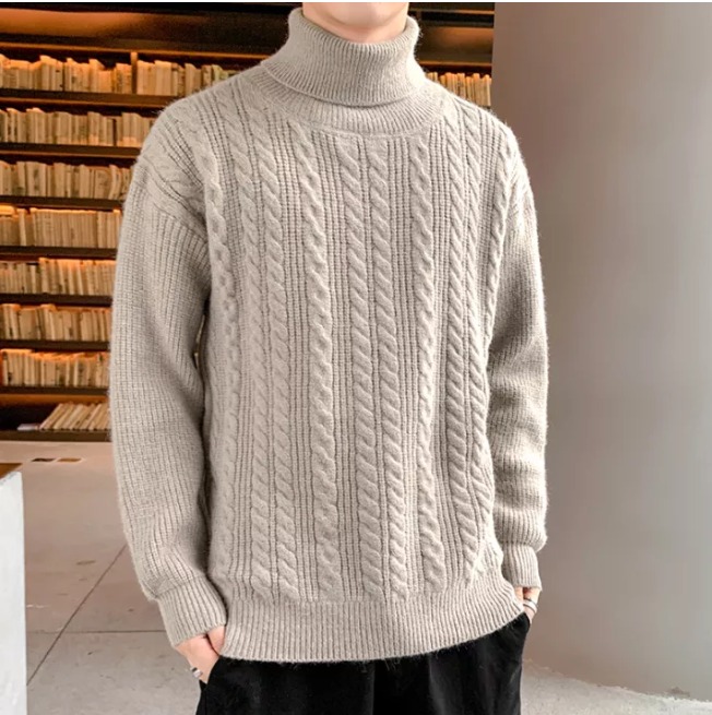 Cable Knit Turtle Neck Cream Men s Fashion Tops Sets