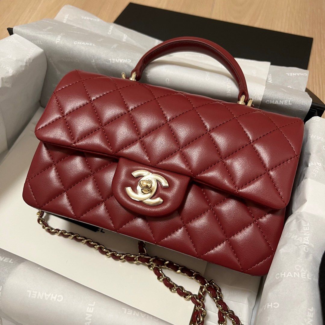 Chanel Mini Flap Bag with top handle - Burgundy / Dark Red, 名牌 ...
