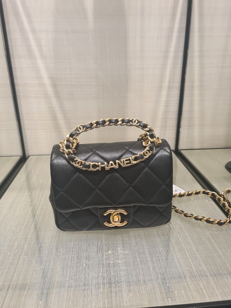 23C Chanel Mini Flap with Top Handle and 24k GHW, Luxury, Bags