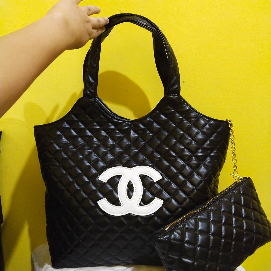 Chanel tote bag with pouch black quilted, Luxury, Bags & Wallets on  Carousell