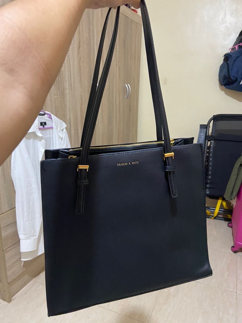 Charles and Keith Double Handle Tote Bag Black, Women's Fashion, Bags ...