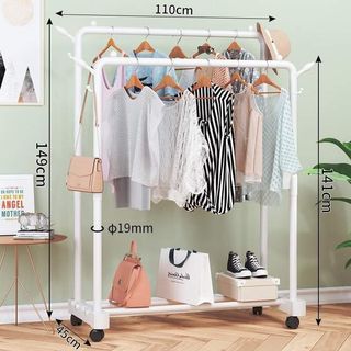 Clothes rack floor simple hanger household bedroom double pole