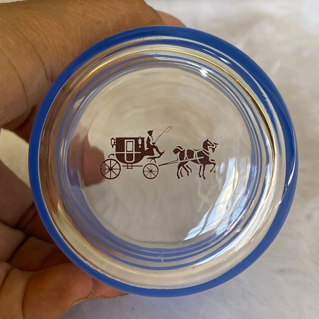 Coach Clear Blue Striped Pattern Carriage Logo Drinking Glass ...