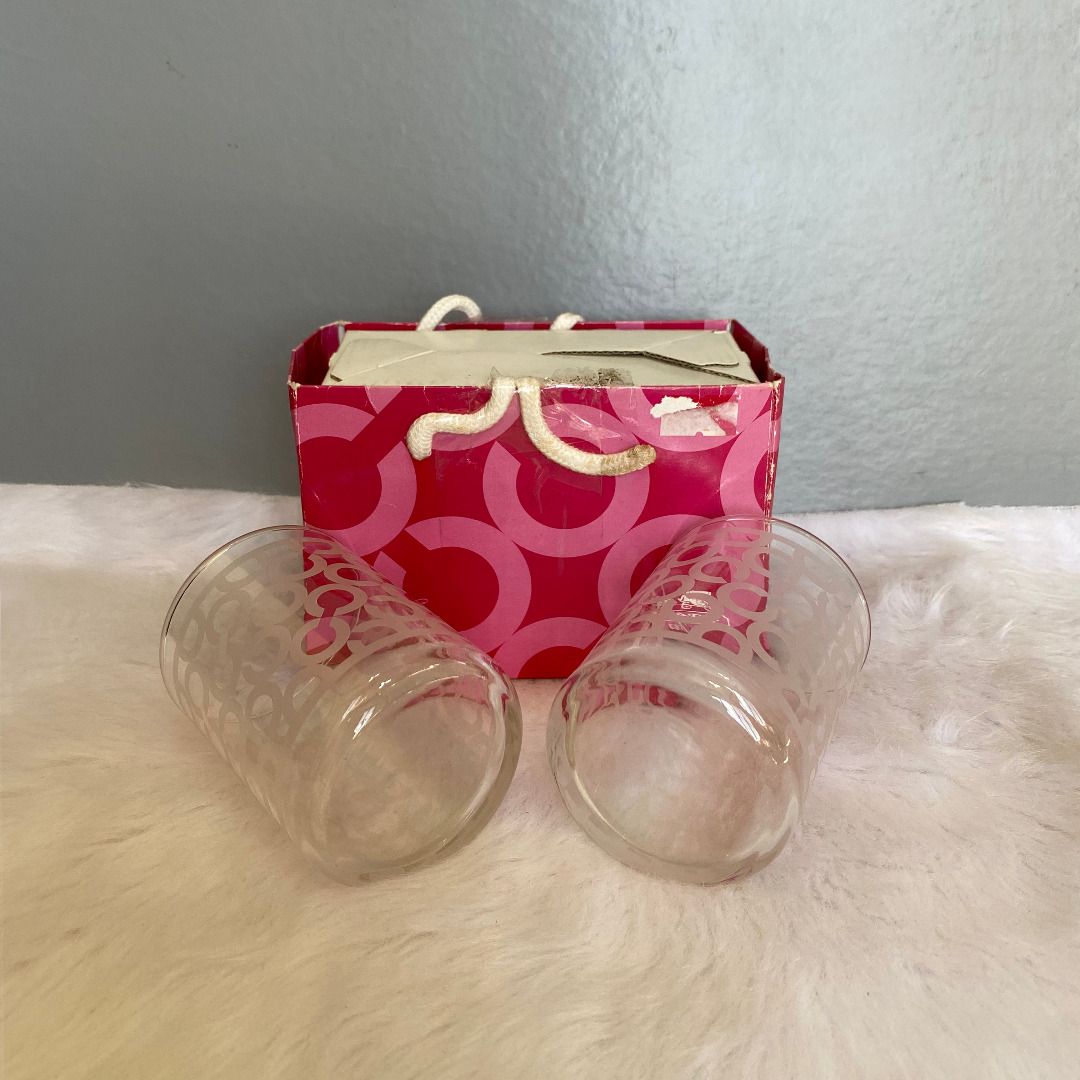 Coach Clear CC Pattern Logo Drinking Glass, Furniture & Home Living ...