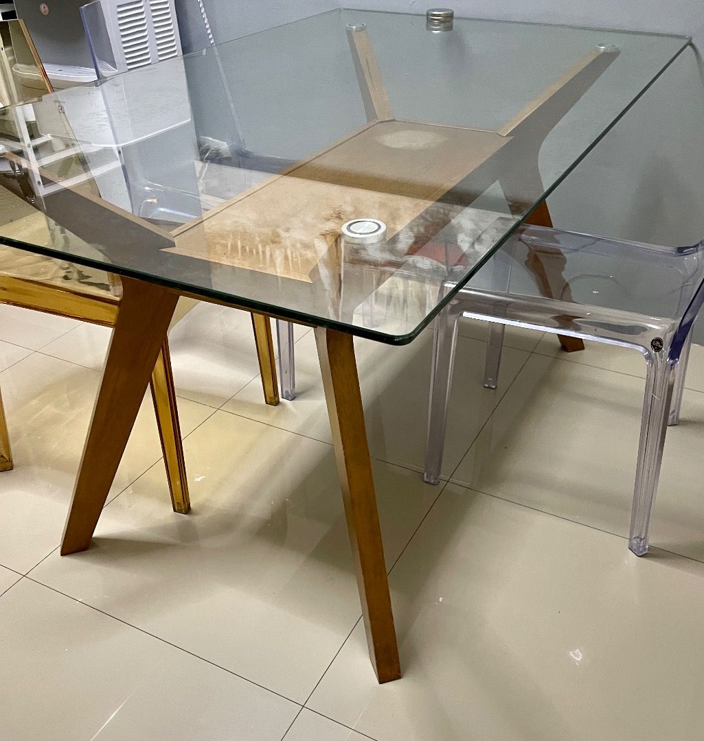 DINING TABLE - Real Wood, Tick Glass, 6-Seater, Furniture & Home Living ...