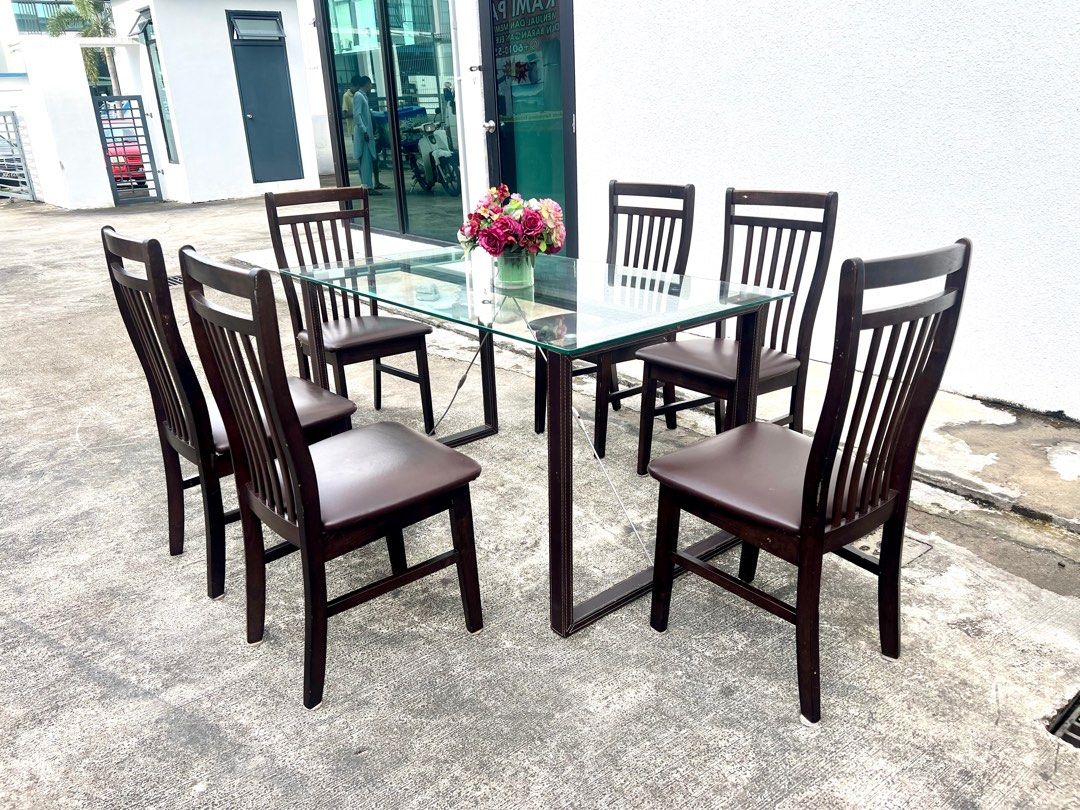 Glass dining table sales set 6 seater price