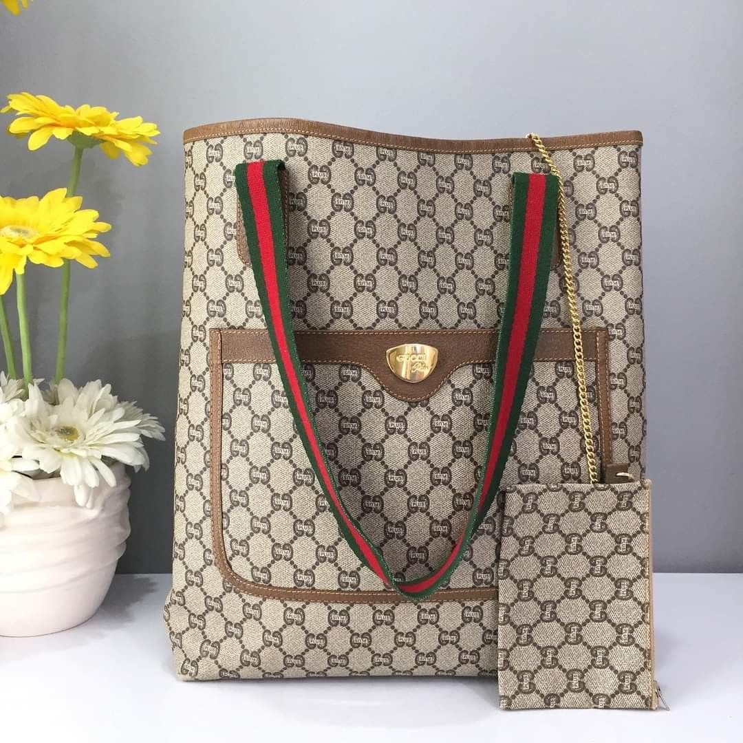 Authentic Vintage GUCCI Web Sherry Line Shoulder Cross Body Bag Leather  Brown, Luxury, Bags & Wallets on Carousell