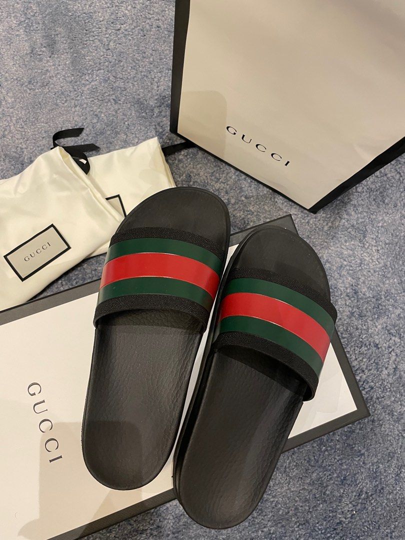 Brand New | Gucci Web Slide Sandal Black | Men's UK8, Luxury, Sneakers &  Footwear on Carousell