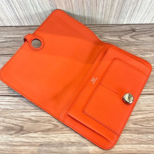 Hermes Dogon Duo Wallet Color Blocking Togo Leather Palladium Hardware In  Black/Orange